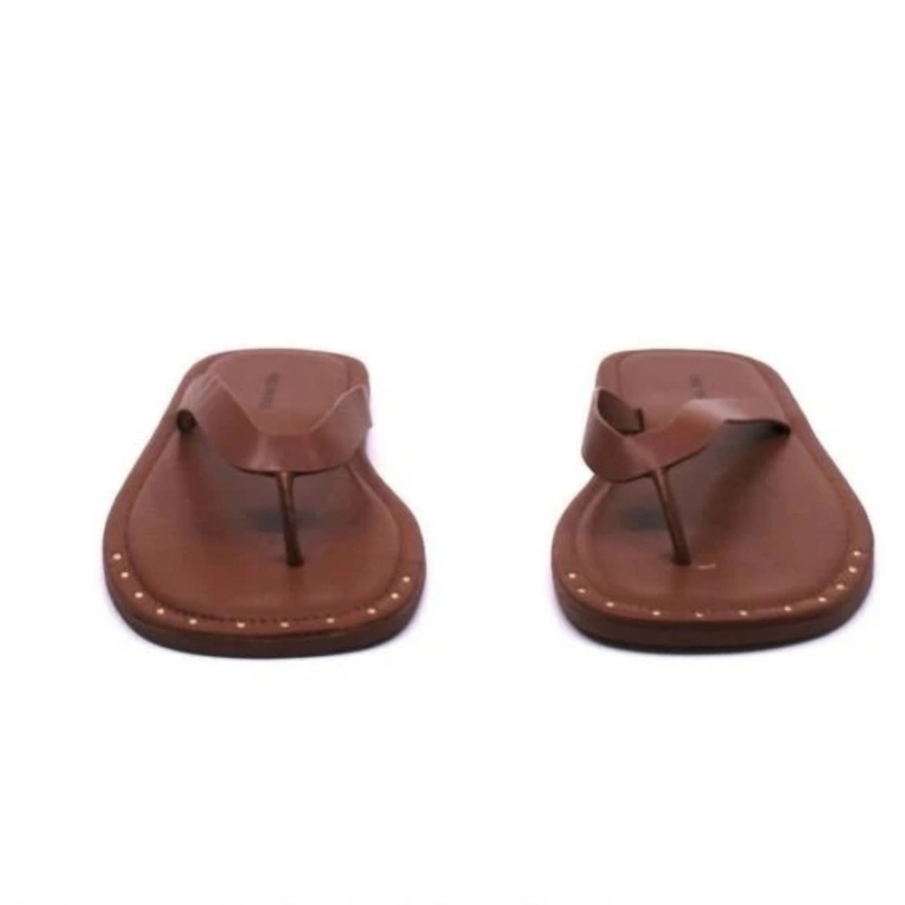Free People Women's Cognac Brown Leather Studded Flip Flop Sandals Size 10 - Picture 7 of 9